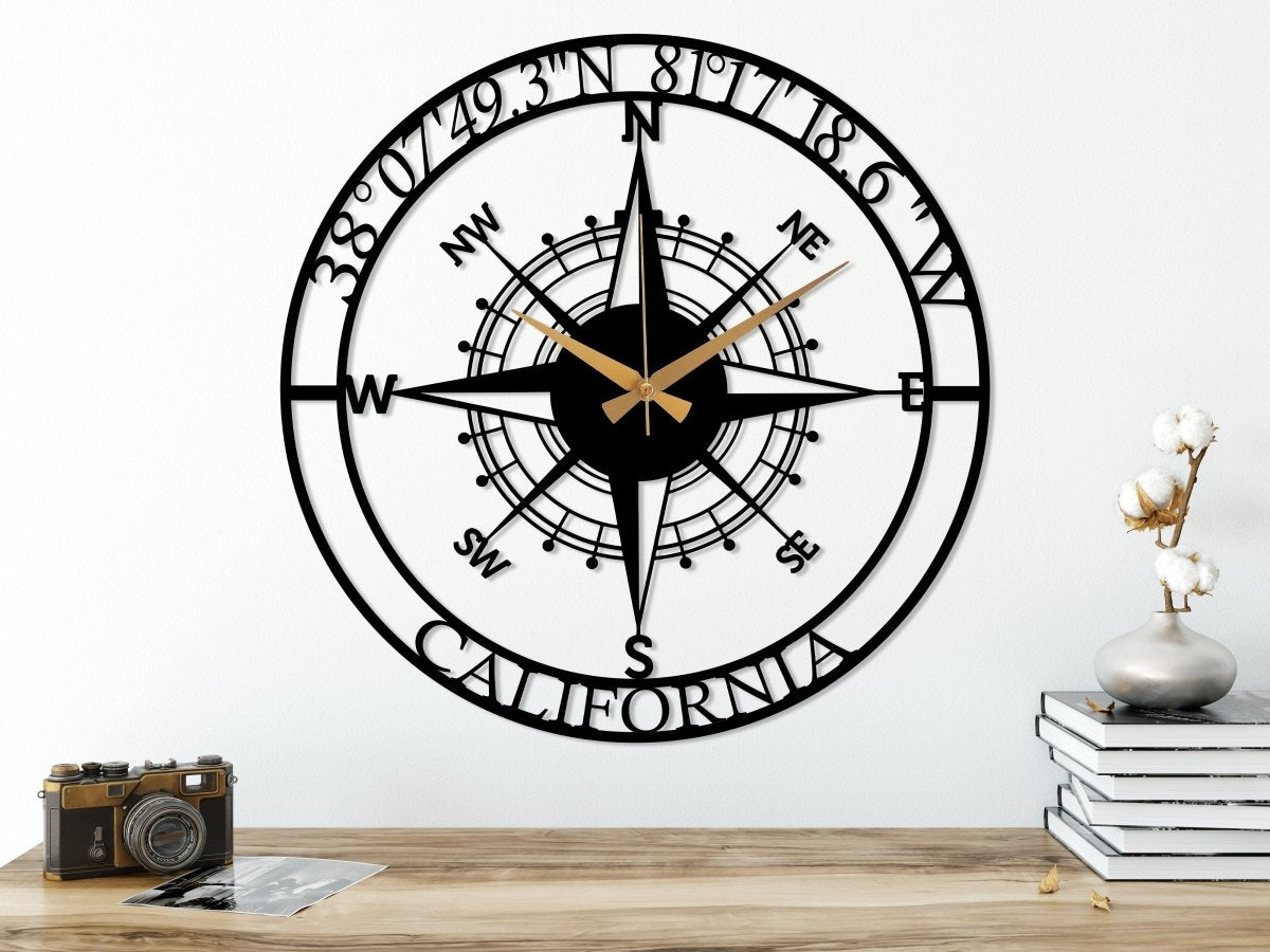 Customized Metal Compass Wall Clock - BrossHome Metal Wall Art
