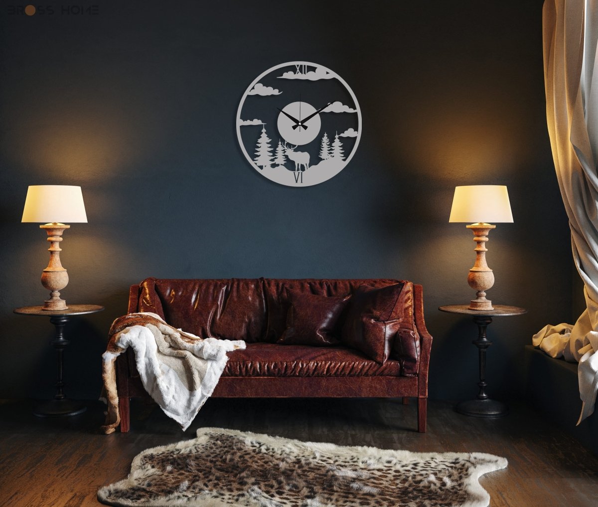 Deer Forest Black Wall Clock - BrossHome Metal Wall Art