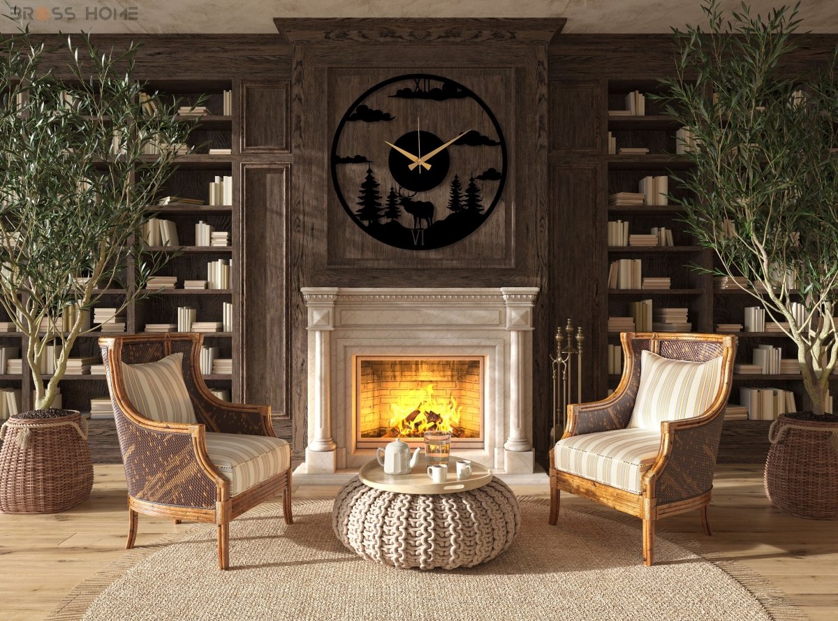 Deer Forest Black Wall Clock - BrossHome Metal Wall Art