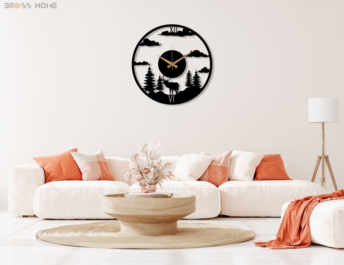 Deer Forest Black Wall Clock - BrossHome Metal Wall Art