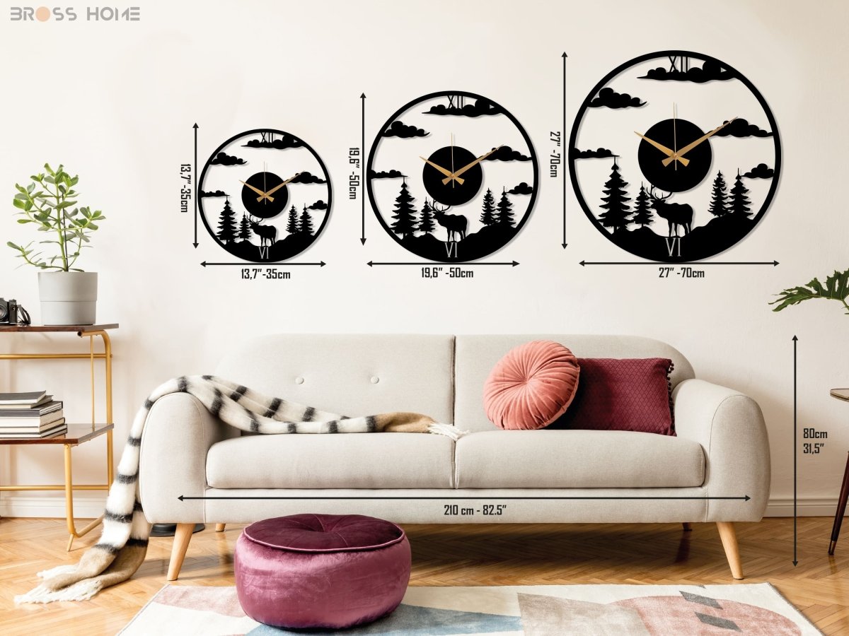 Deer Forest Black Wall Clock - BrossHome Metal Wall Art