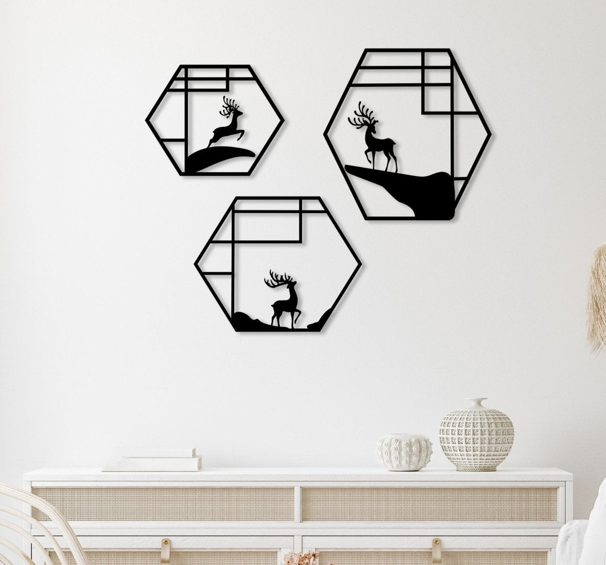 Deer Metal Wall Art (Set Of 3) - BrossHome Metal Wall Art