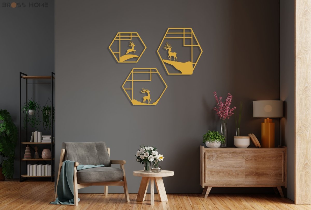 Deer Metal Wall Art (Set Of 3) - BrossHome Metal Wall Art