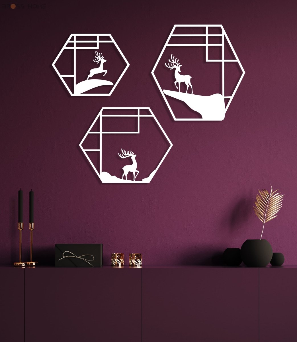 Deer Metal Wall Art (Set Of 3) - BrossHome Metal Wall Art