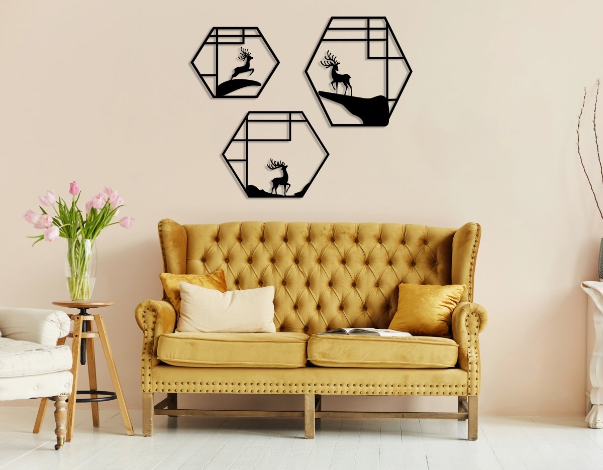 Deer Metal Wall Art (Set Of 3) - BrossHome Metal Wall Art