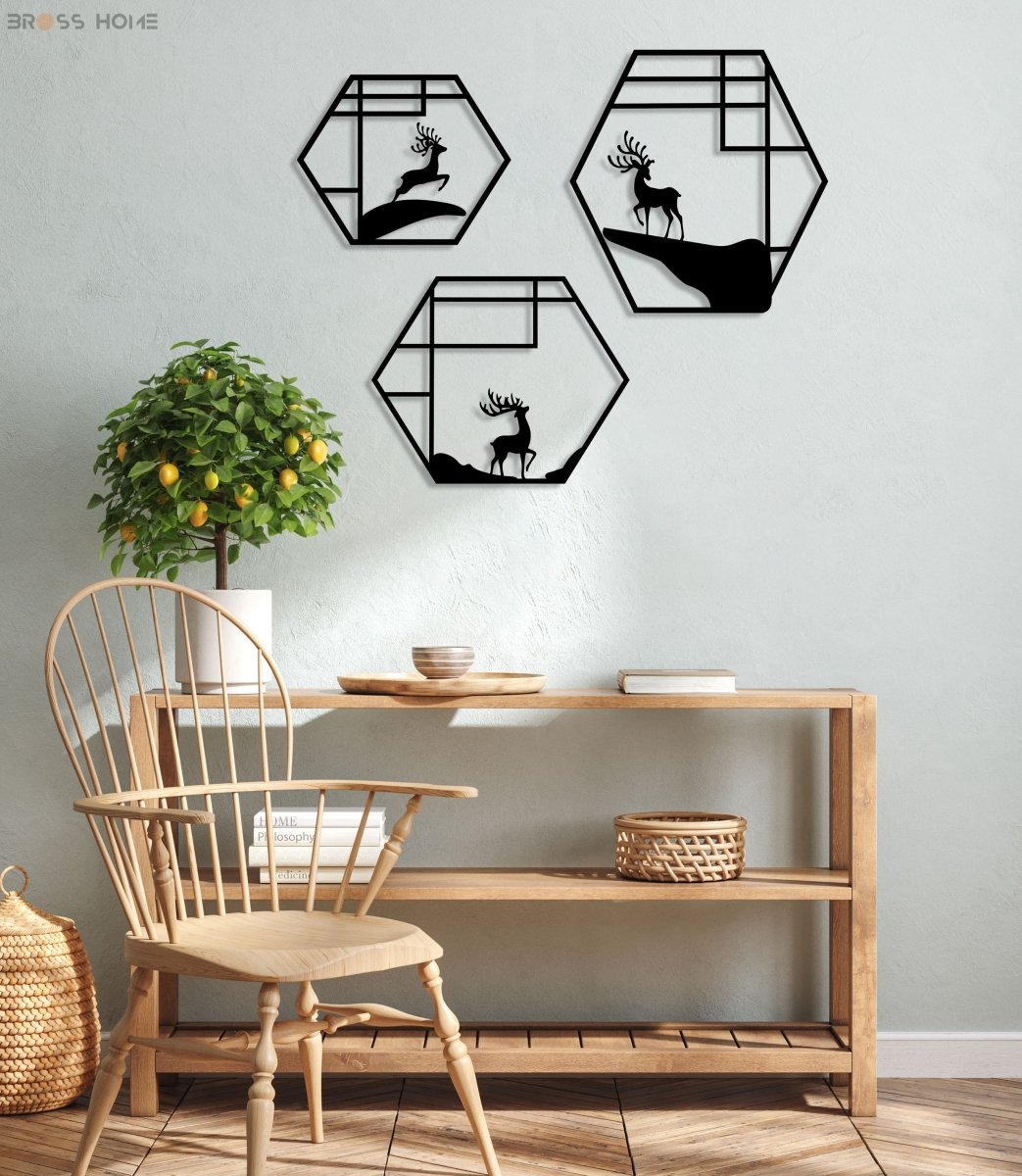 Deer Metal Wall Art (Set Of 3) - BrossHome Metal Wall Art