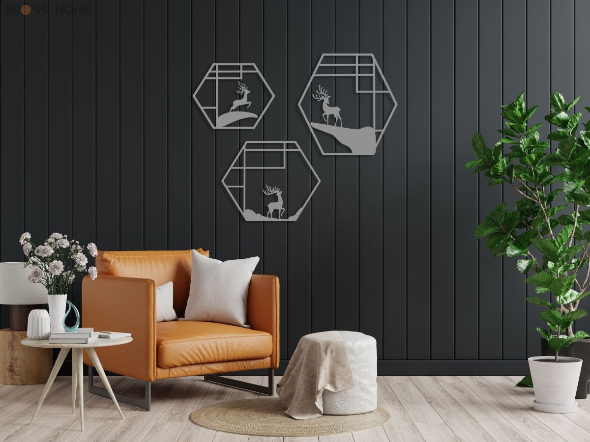 Deer Metal Wall Art (Set Of 3) - BrossHome Metal Wall Art