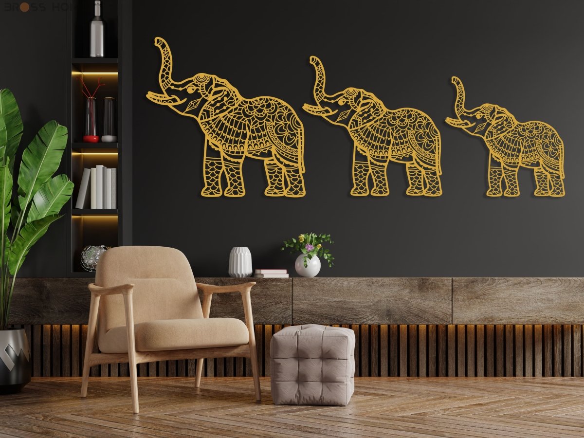 Elephant Metal Wall Art (Set Of 3) - BrossHome Metal Wall Art