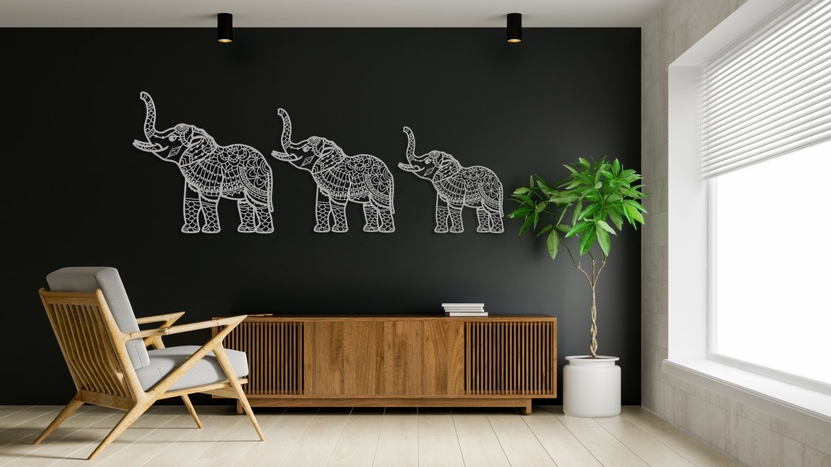Elephant Metal Wall Art (Set Of 3) - BrossHome Metal Wall Art