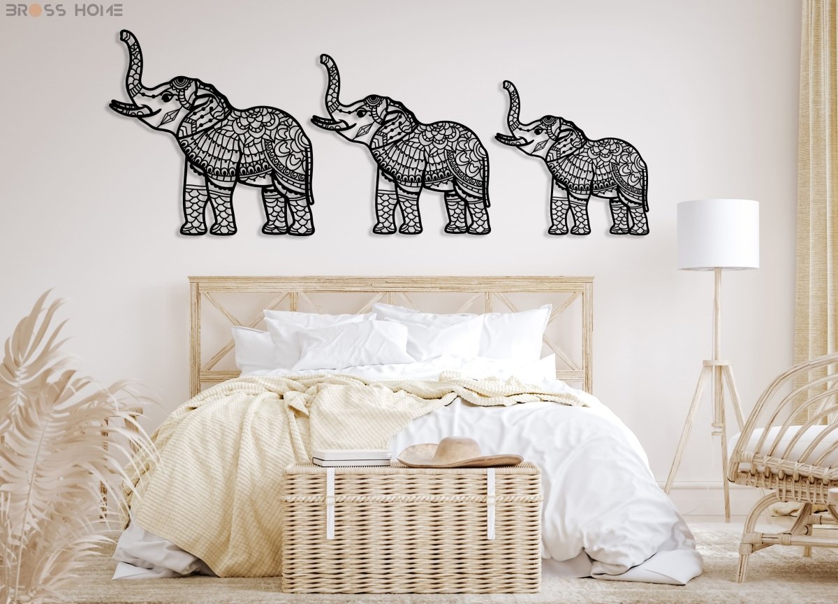 Elephant Metal Wall Art (Set Of 3) - BrossHome Metal Wall Art