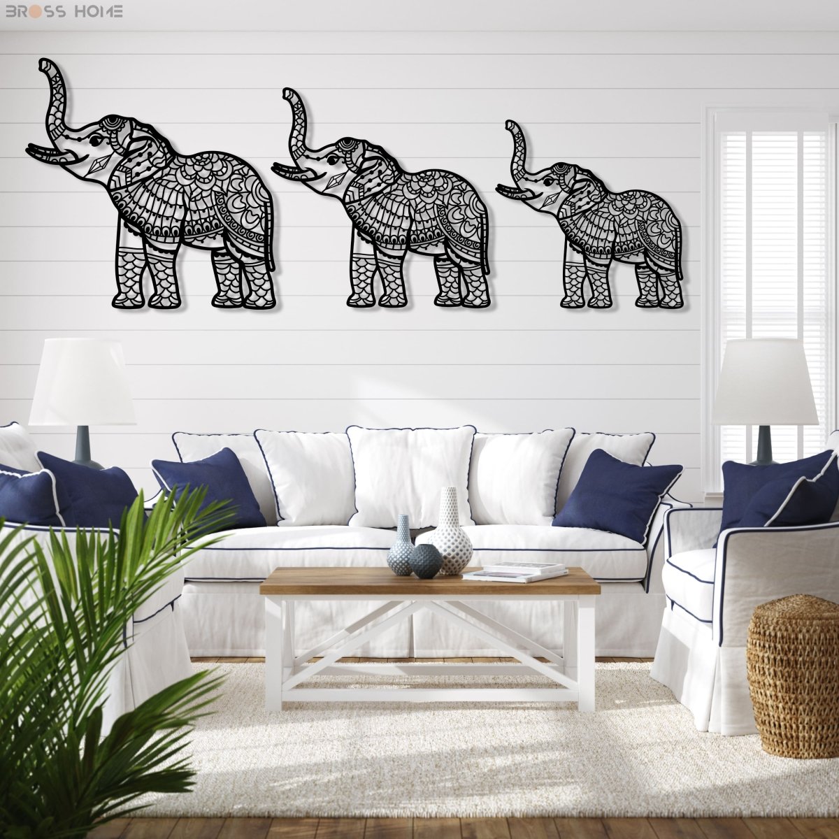 Elephant Metal Wall Art (Set Of 3) - BrossHome Metal Wall Art