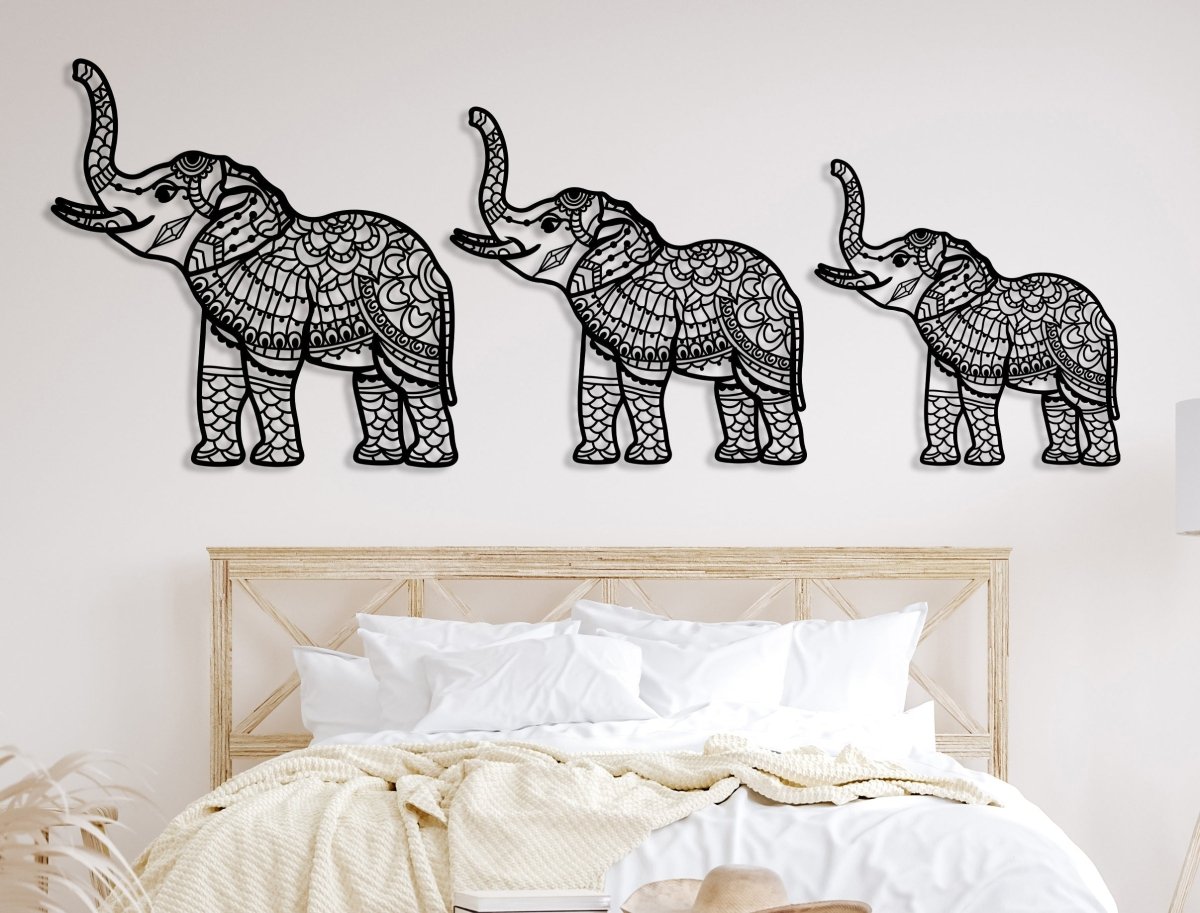 Elephant Metal Wall Art (Set Of 3) - BrossHome Metal Wall Art