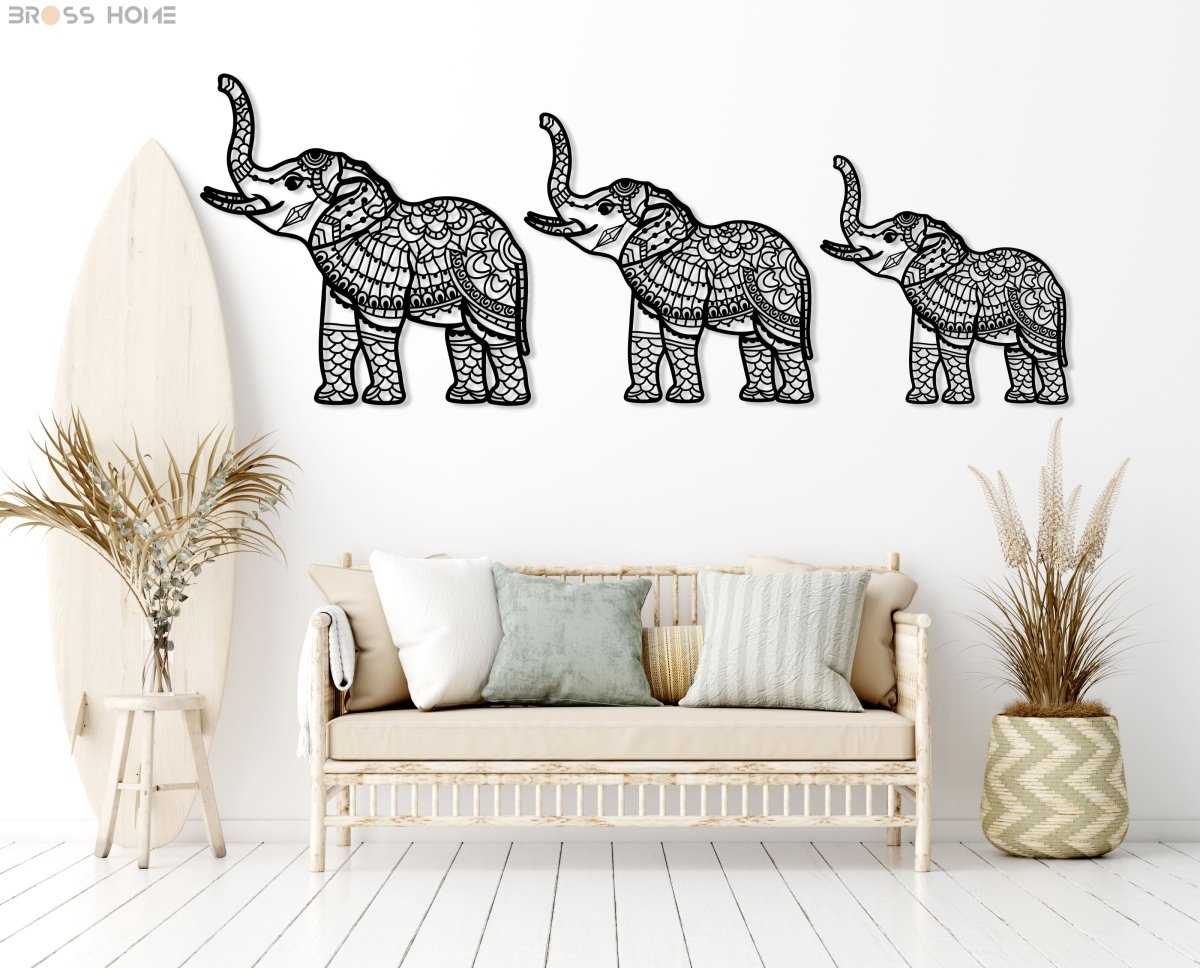 Elephant Metal Wall Art (Set Of 3) - BrossHome Metal Wall Art