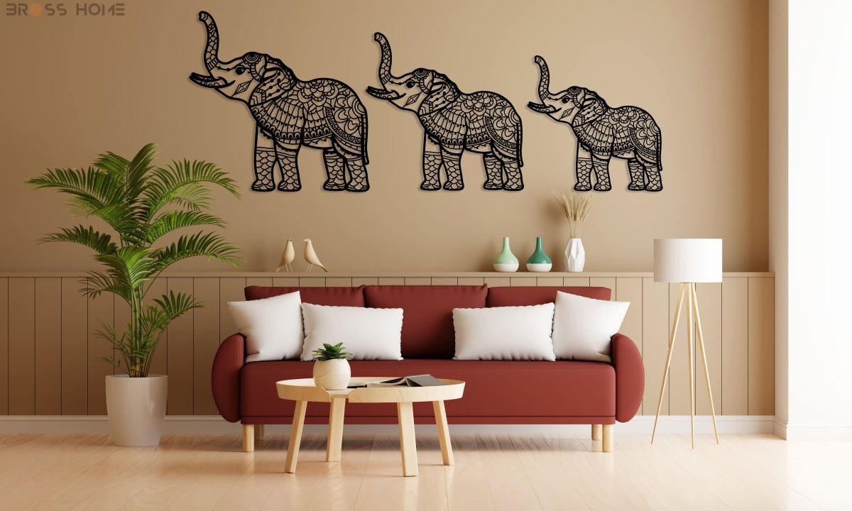Elephant Metal Wall Art (Set Of 3) - BrossHome Metal Wall Art