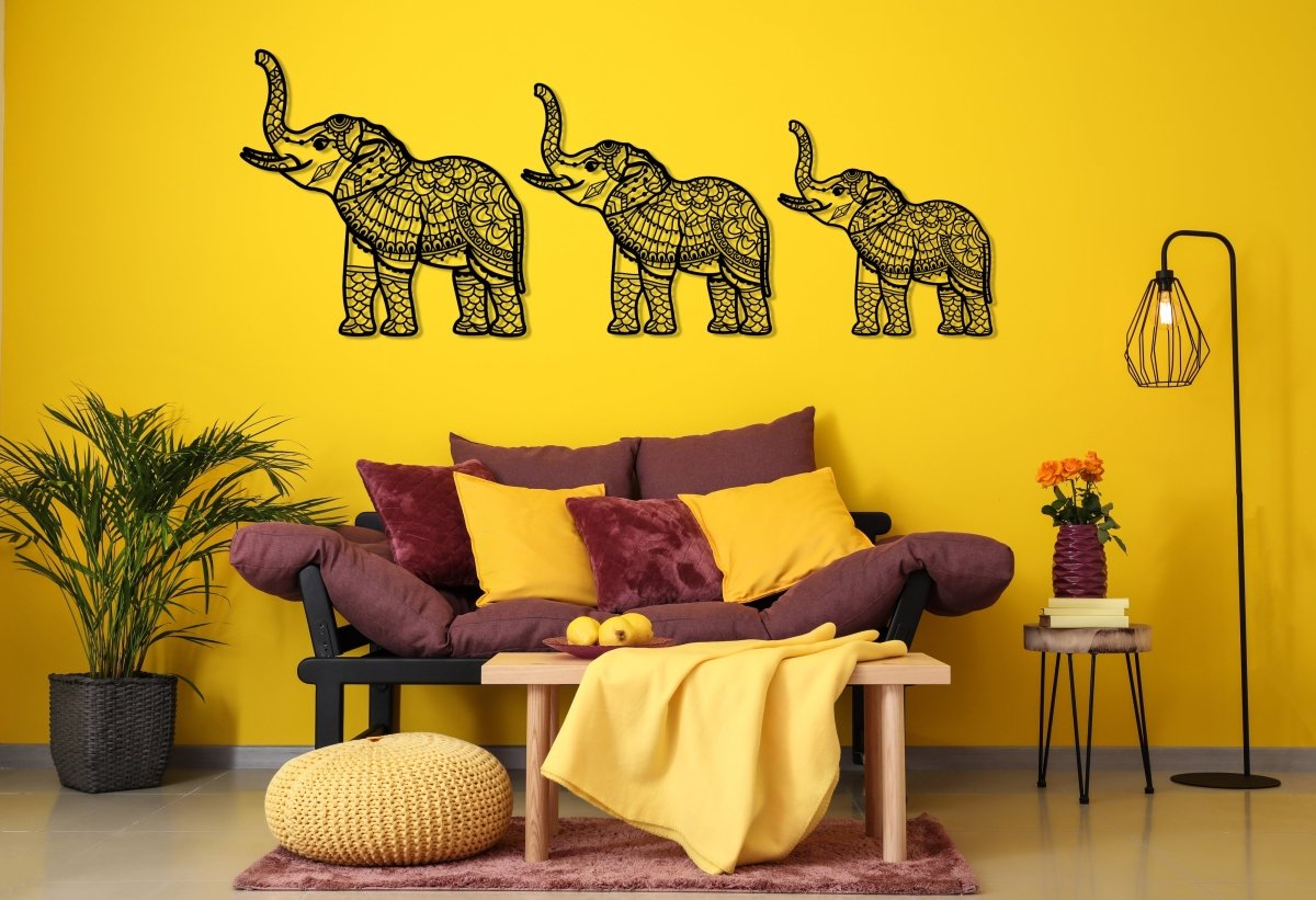 Elephant Metal Wall Art (Set Of 3) - BrossHome Metal Wall Art