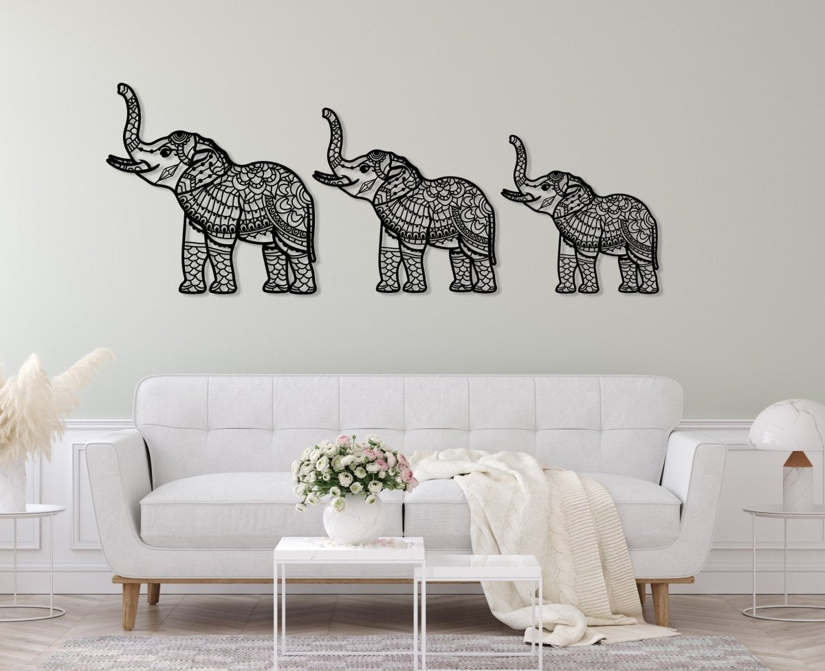 Elephant Metal Wall Art (Set Of 3) - BrossHome Metal Wall Art