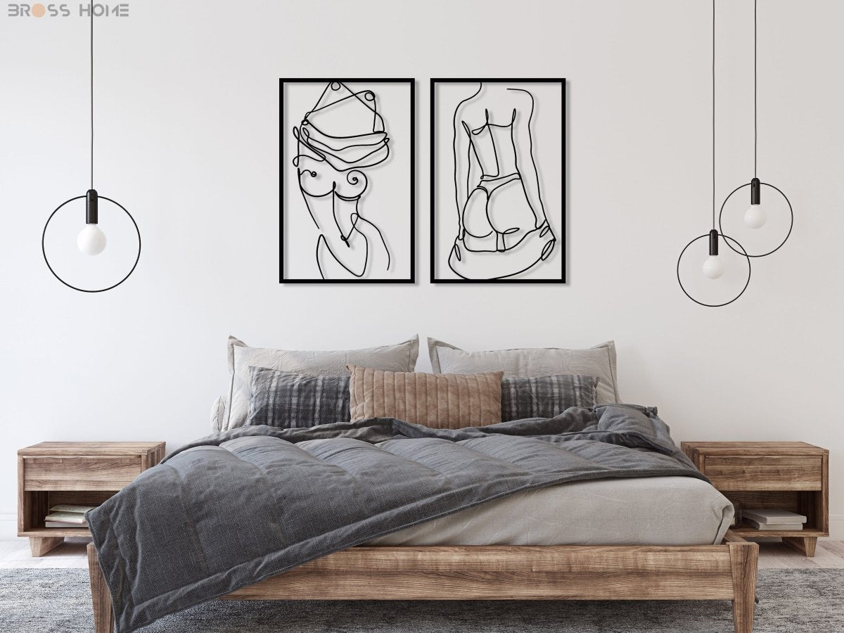 Female Body Cut Metal Wall Art (Set Of 2) - BrossHome Metal Wall Art