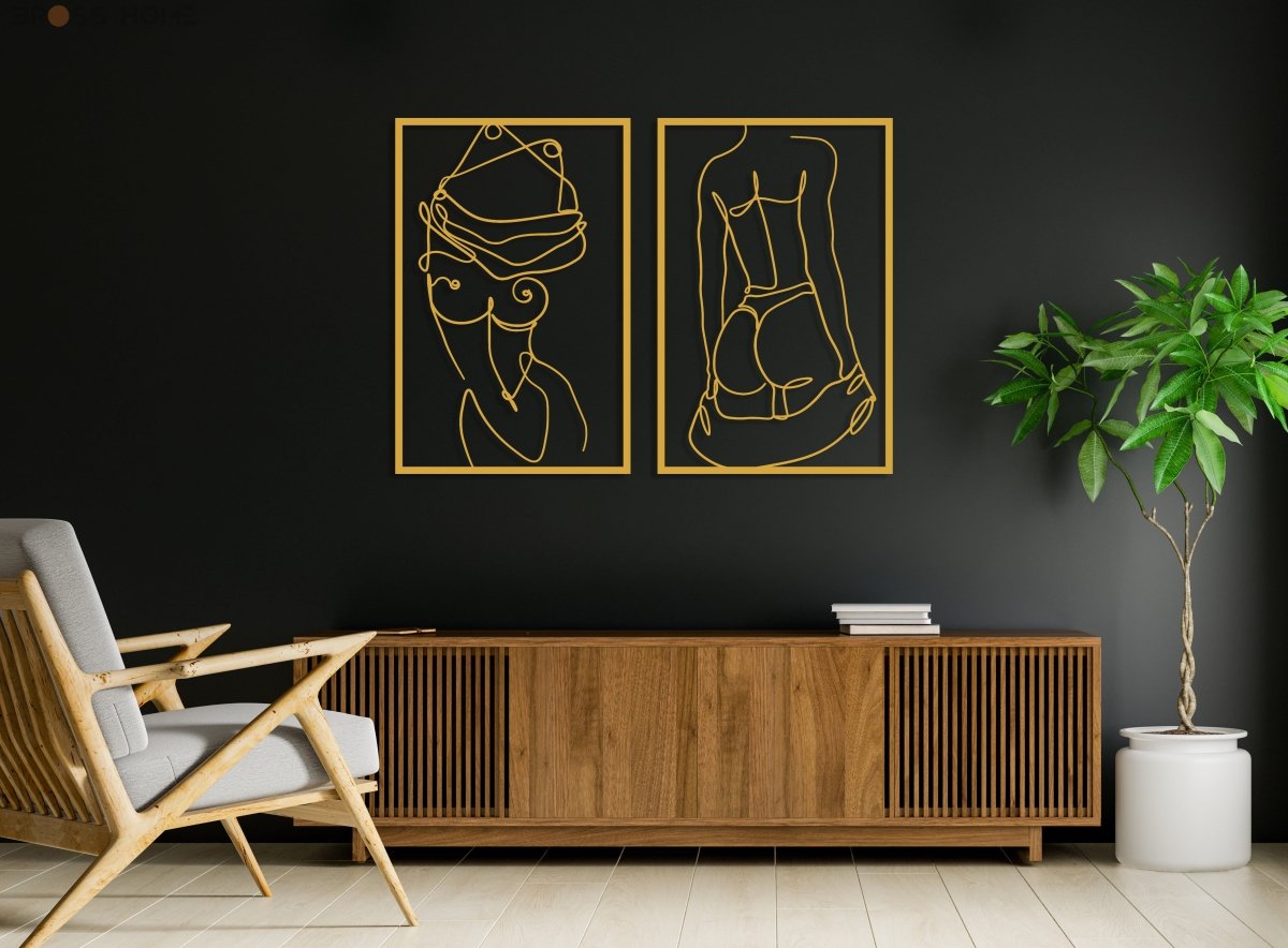 Female Body Cut Metal Wall Art (Set Of 2) - BrossHome Metal Wall Art