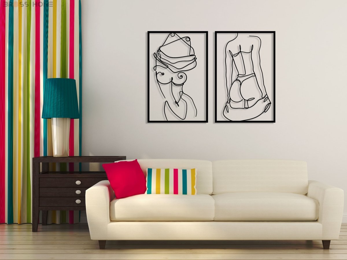Female Body Cut Metal Wall Art (Set Of 2) - BrossHome Metal Wall Art