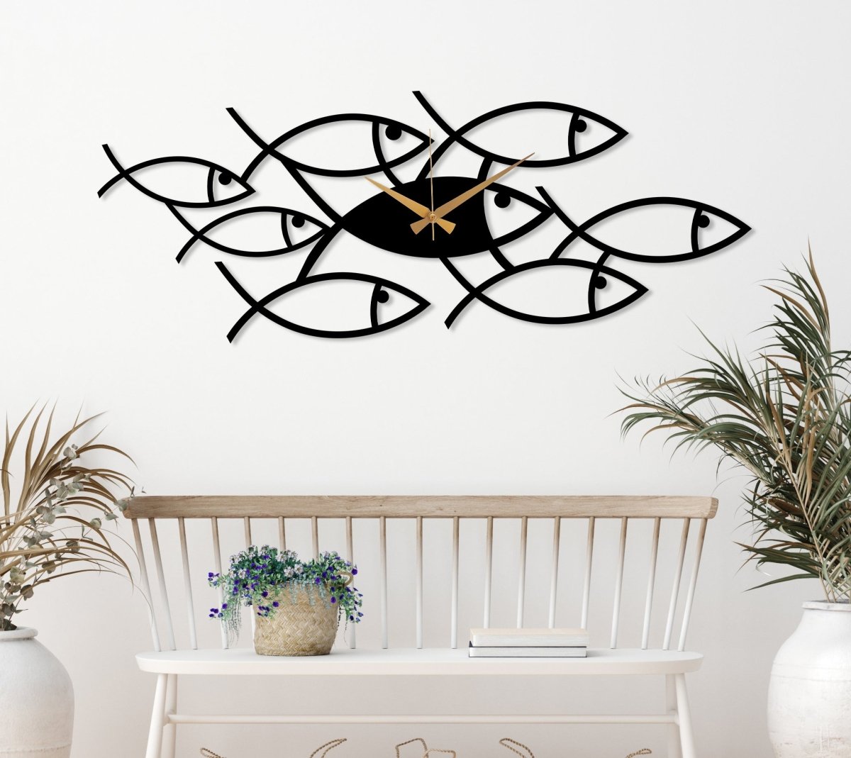 Fish Swarm Wall Clock - BrossHome Metal Wall Art
