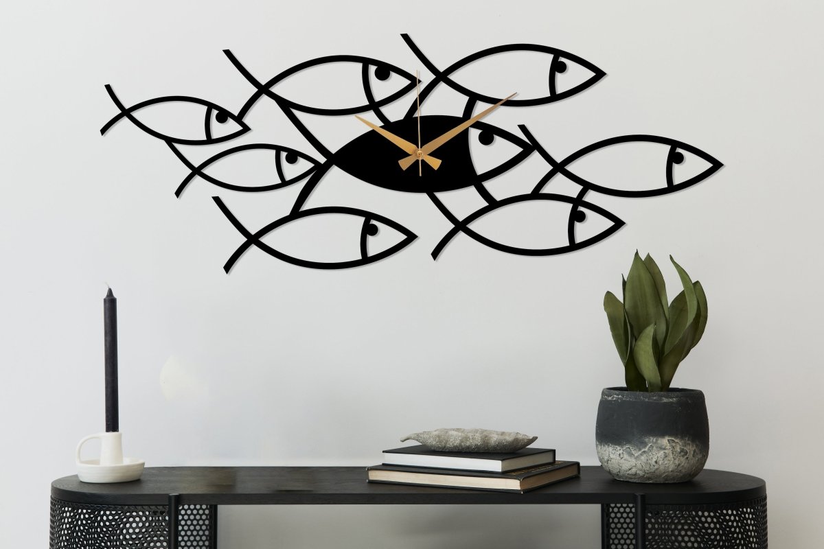 Fish Swarm Wall Clock - BrossHome Metal Wall Art