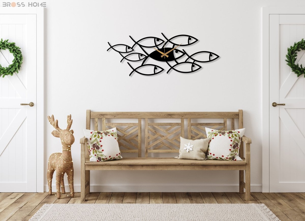 Fish Swarm Wall Clock - BrossHome Metal Wall Art