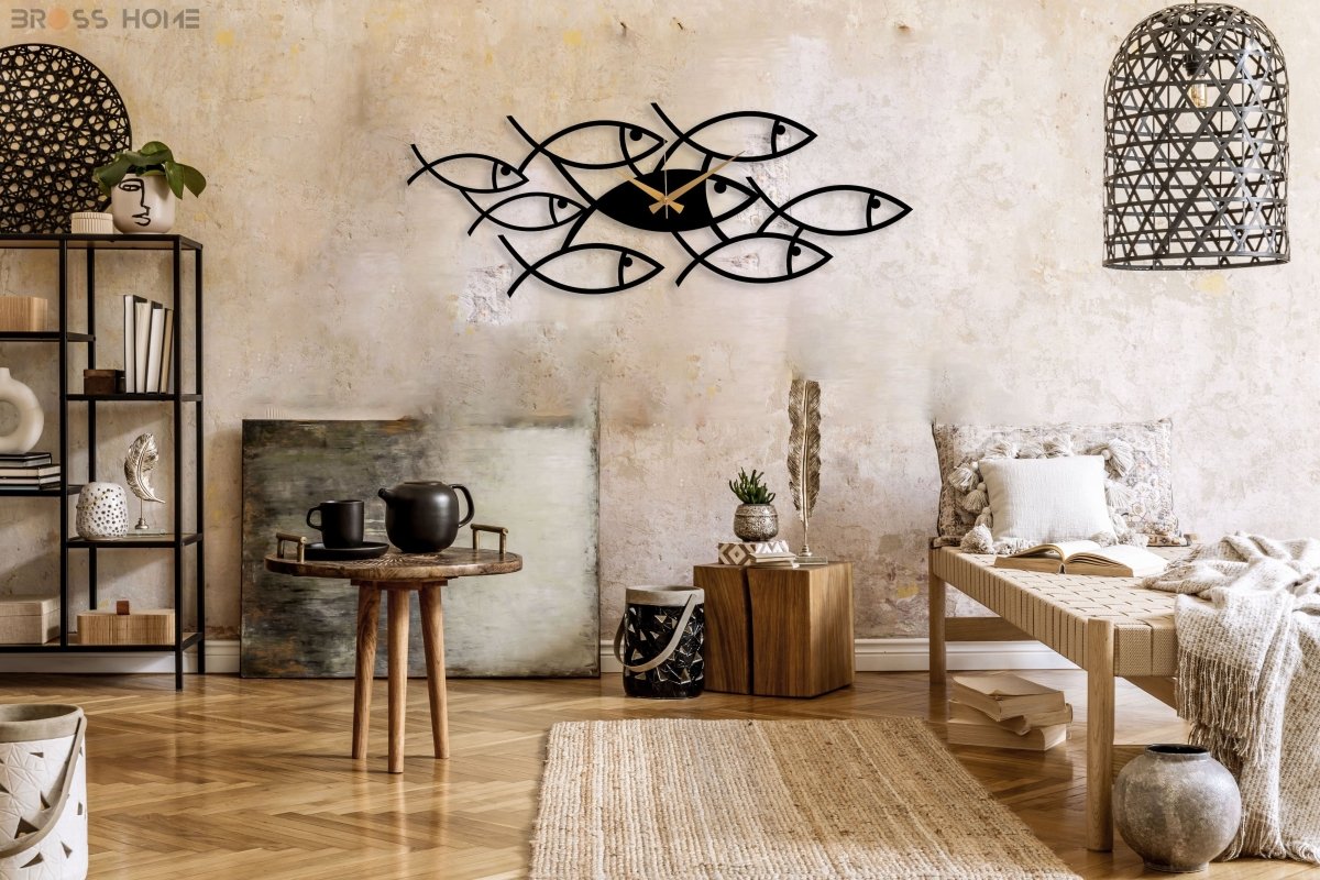 Fish Swarm Wall Clock - BrossHome Metal Wall Art