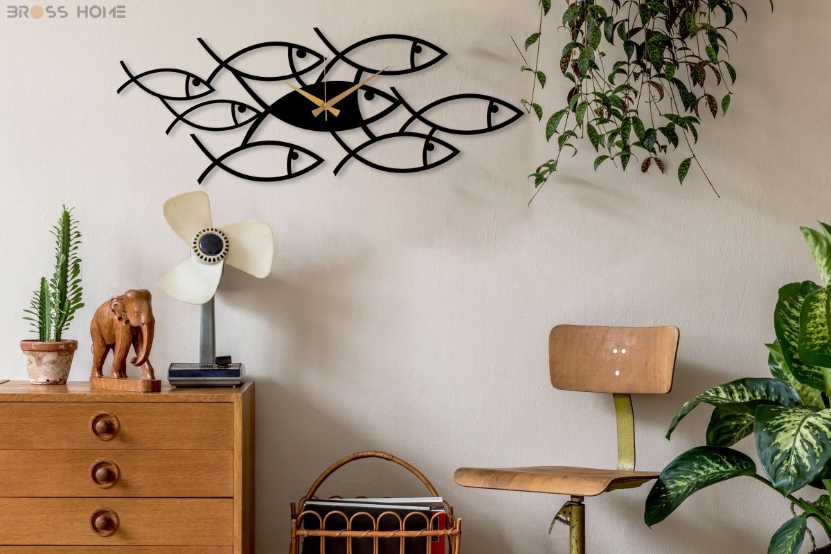 Fish Swarm Wall Clock - BrossHome Metal Wall Art