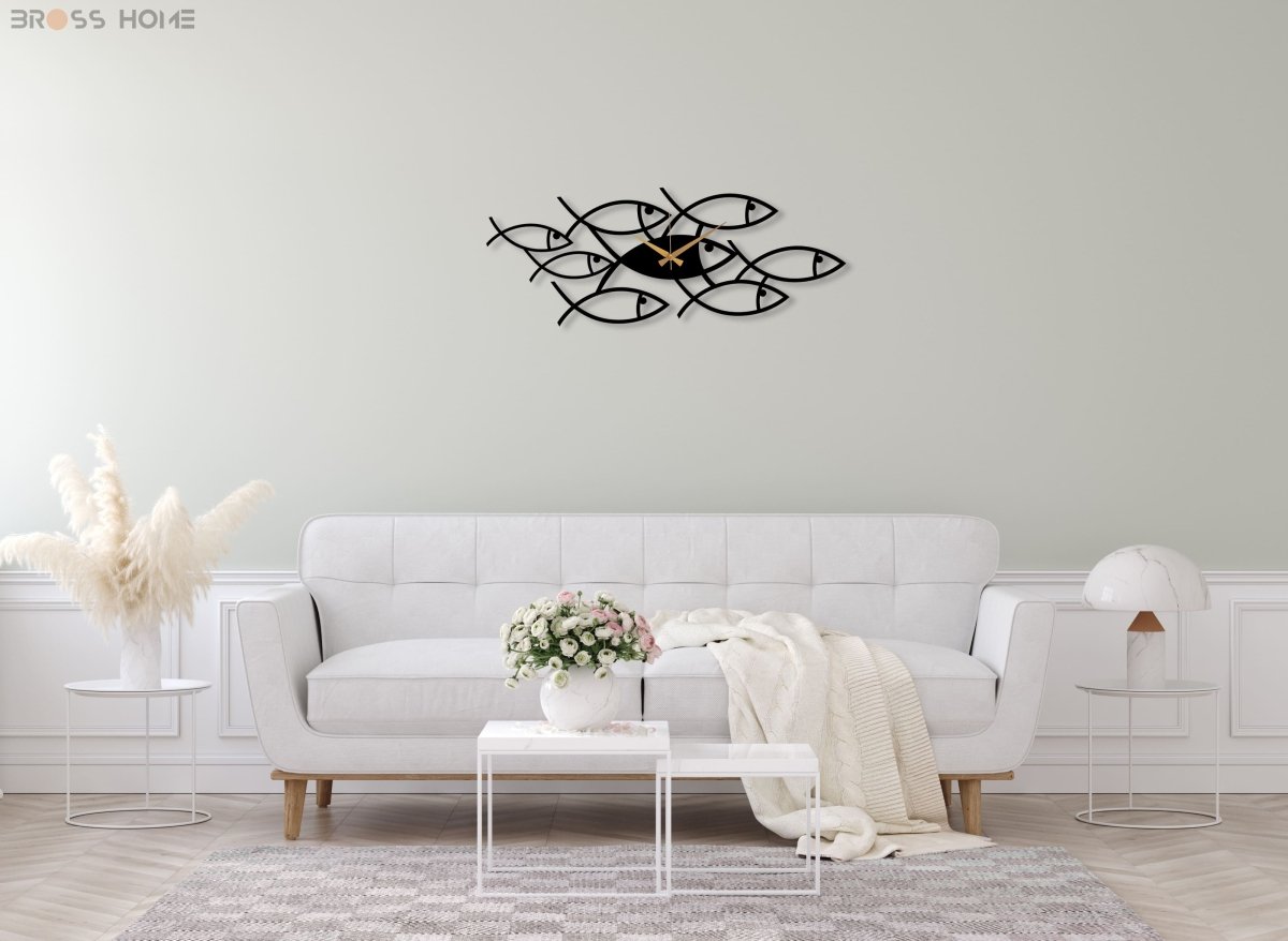 Fish Swarm Wall Clock - BrossHome Metal Wall Art