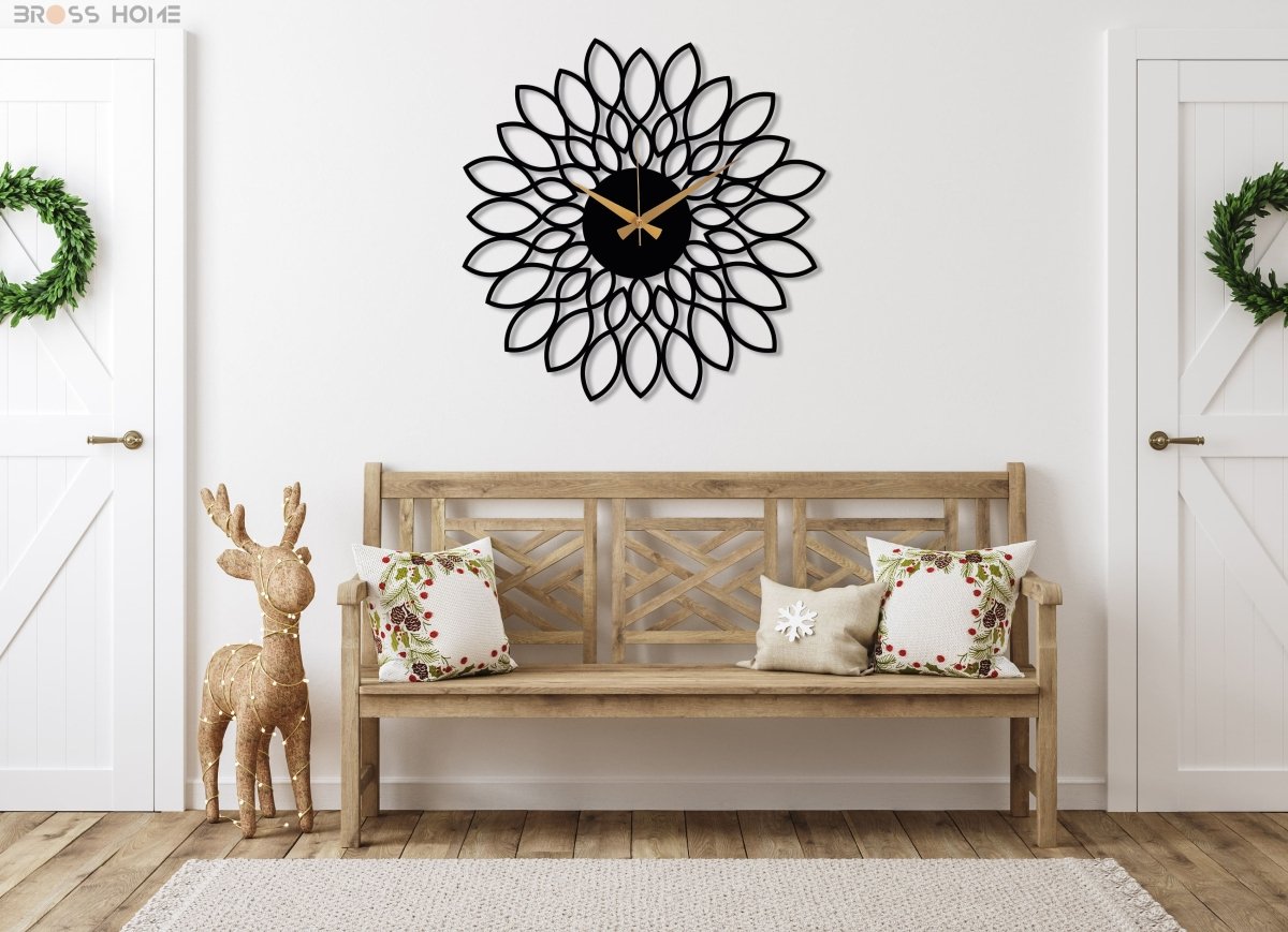 Floral Metal Wall Clock - BrossHome Metal Wall Art