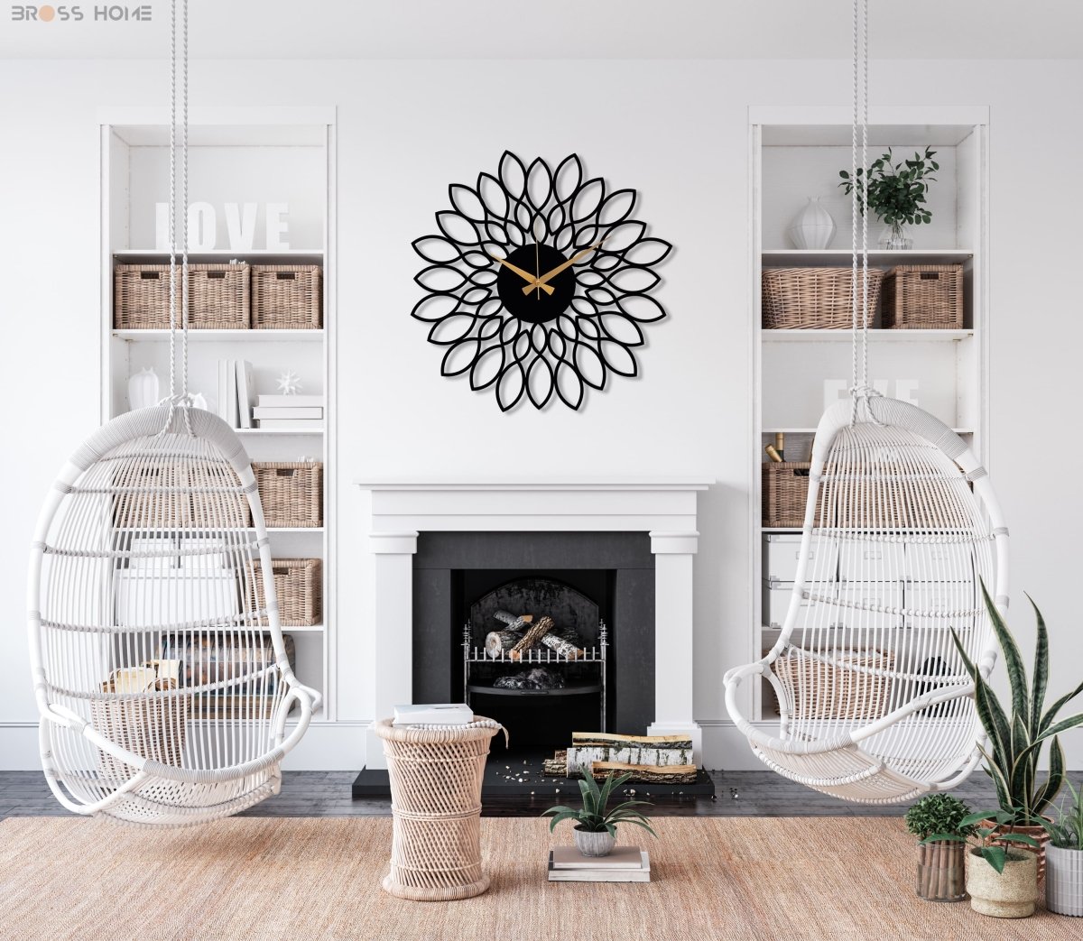 Floral Metal Wall Clock - BrossHome Metal Wall Art