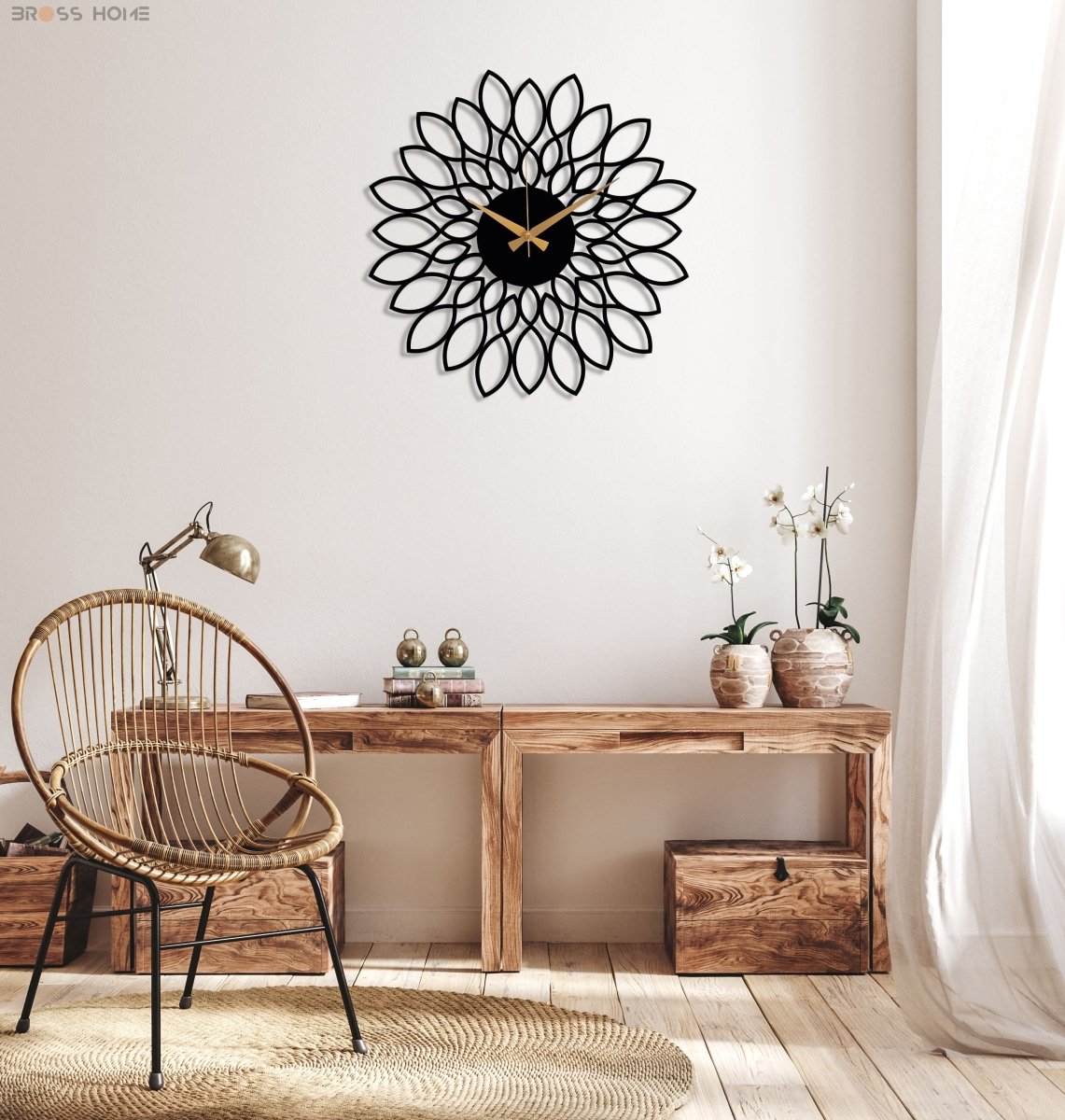 Floral Metal Wall Clock - BrossHome Metal Wall Art