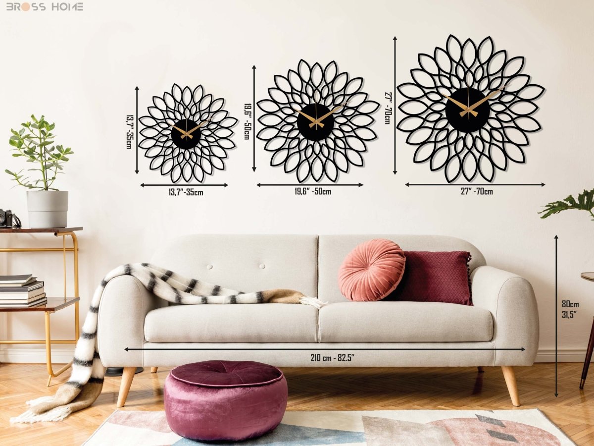 Floral Metal Wall Clock - BrossHome Metal Wall Art