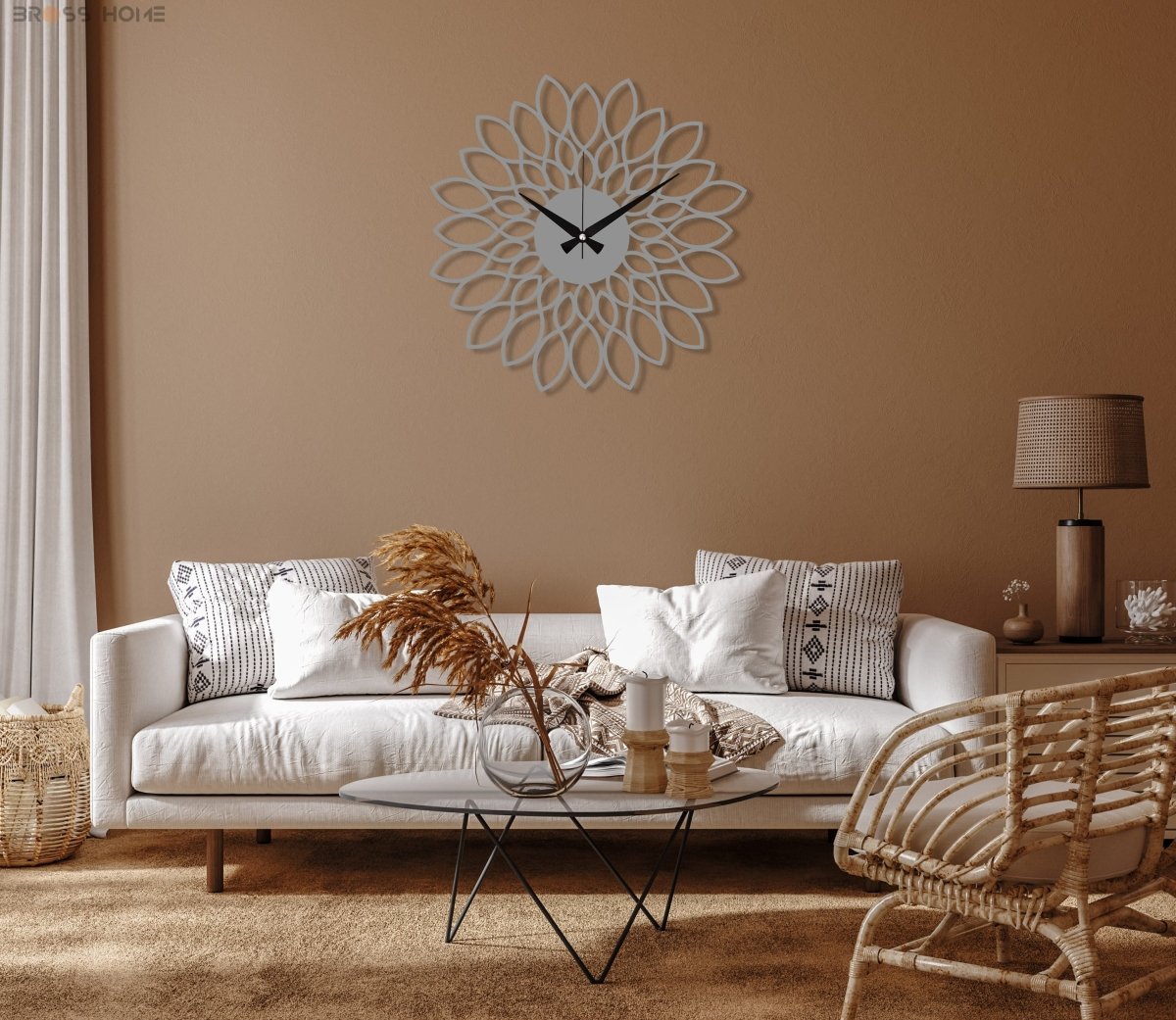 Floral Metal Wall Clock - BrossHome Metal Wall Art