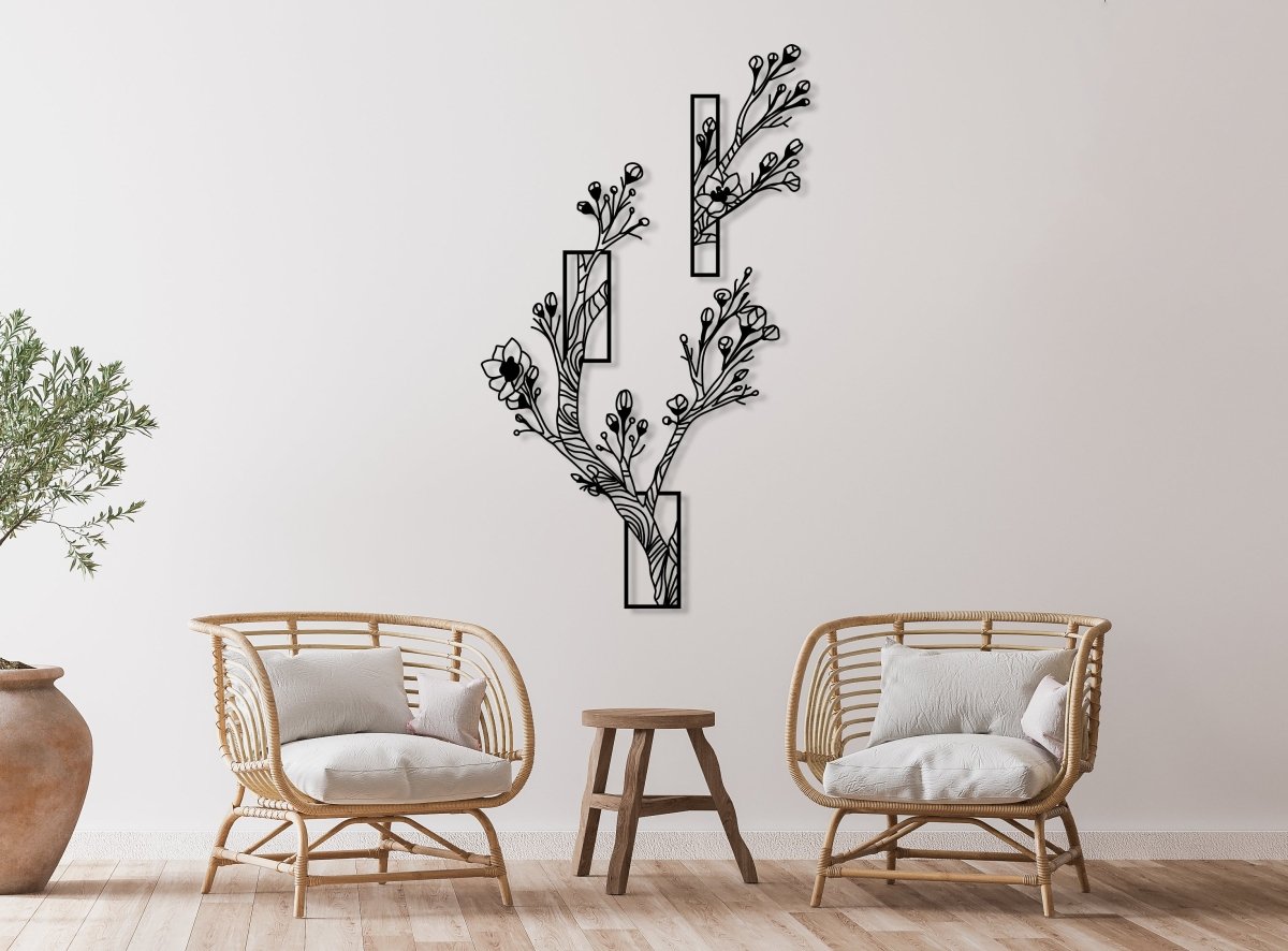 Flower Tree Wall Art (Set Of 2) - BrossHome Metal Wall Art