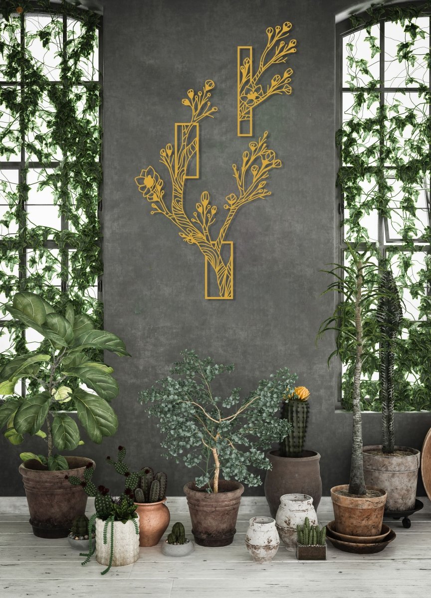 Flower Tree Wall Art (Set Of 2) - BrossHome Metal Wall Art