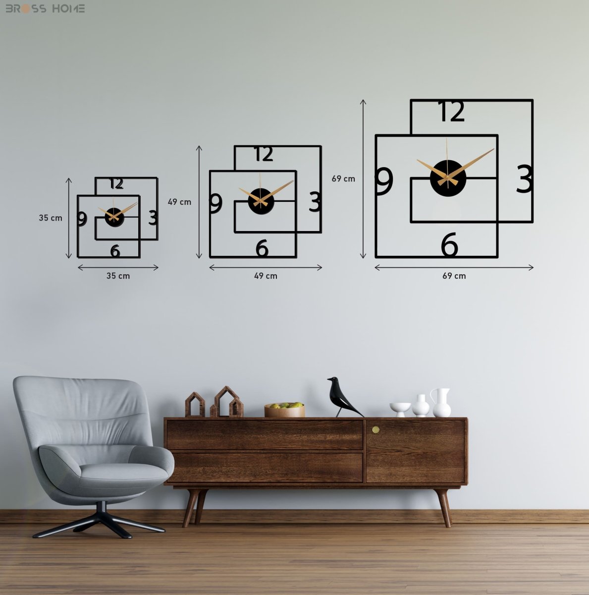 Geometric Metal Wall Clock - BrossHome Metal Wall Art