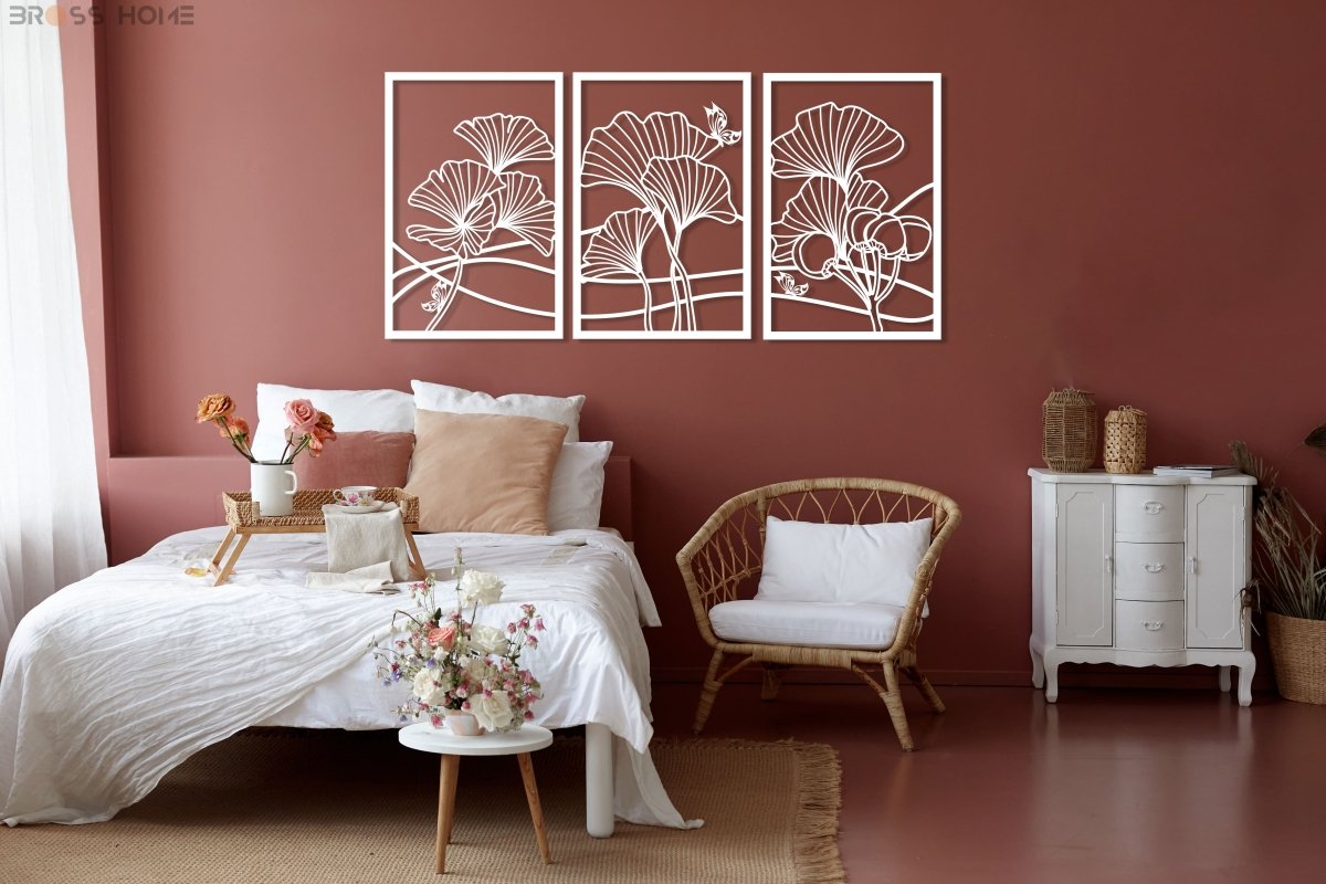 Ginkgo Leaf Metal Wall Art (Set Of 3) - BrossHome Metal Wall Art