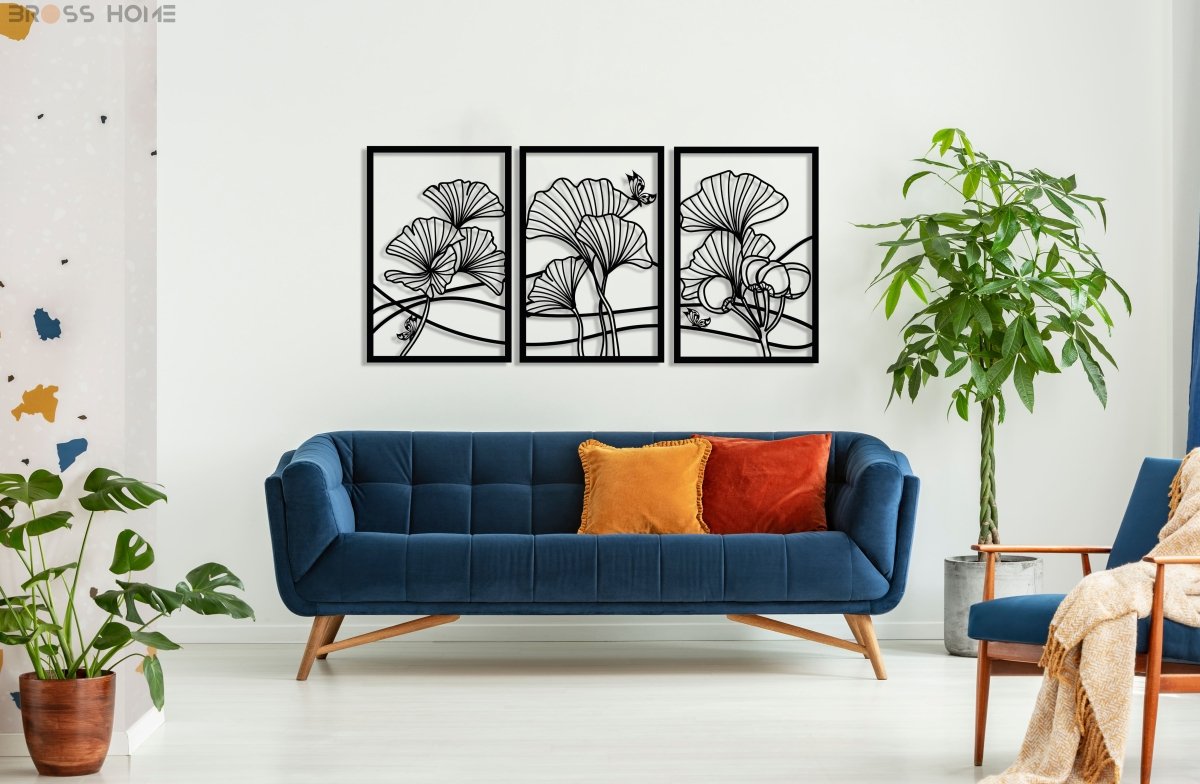 Ginkgo Leaf Metal Wall Art (Set Of 3) - BrossHome Metal Wall Art