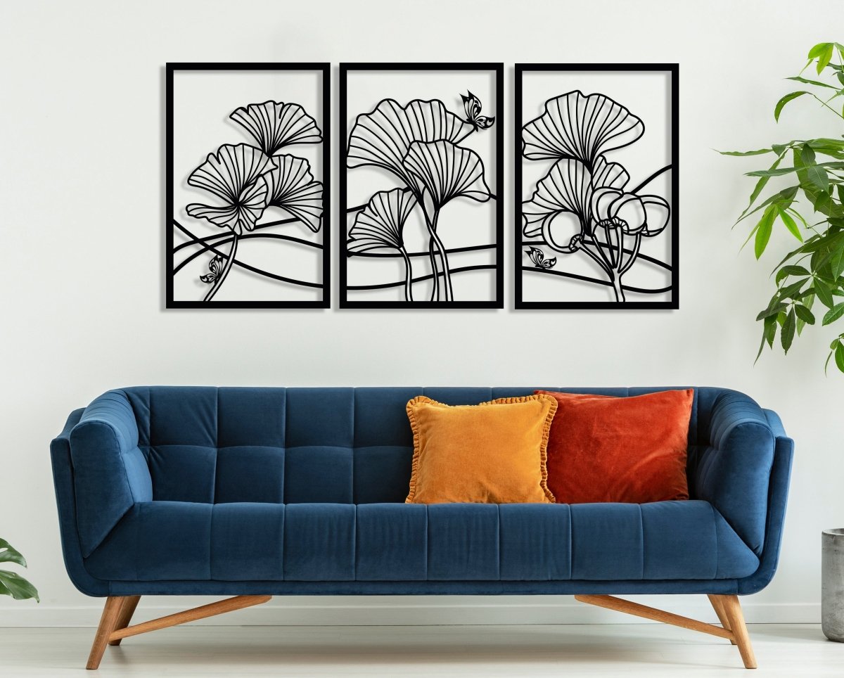 Ginkgo Leaf Metal Wall Art (Set Of 3) - BrossHome Metal Wall Art