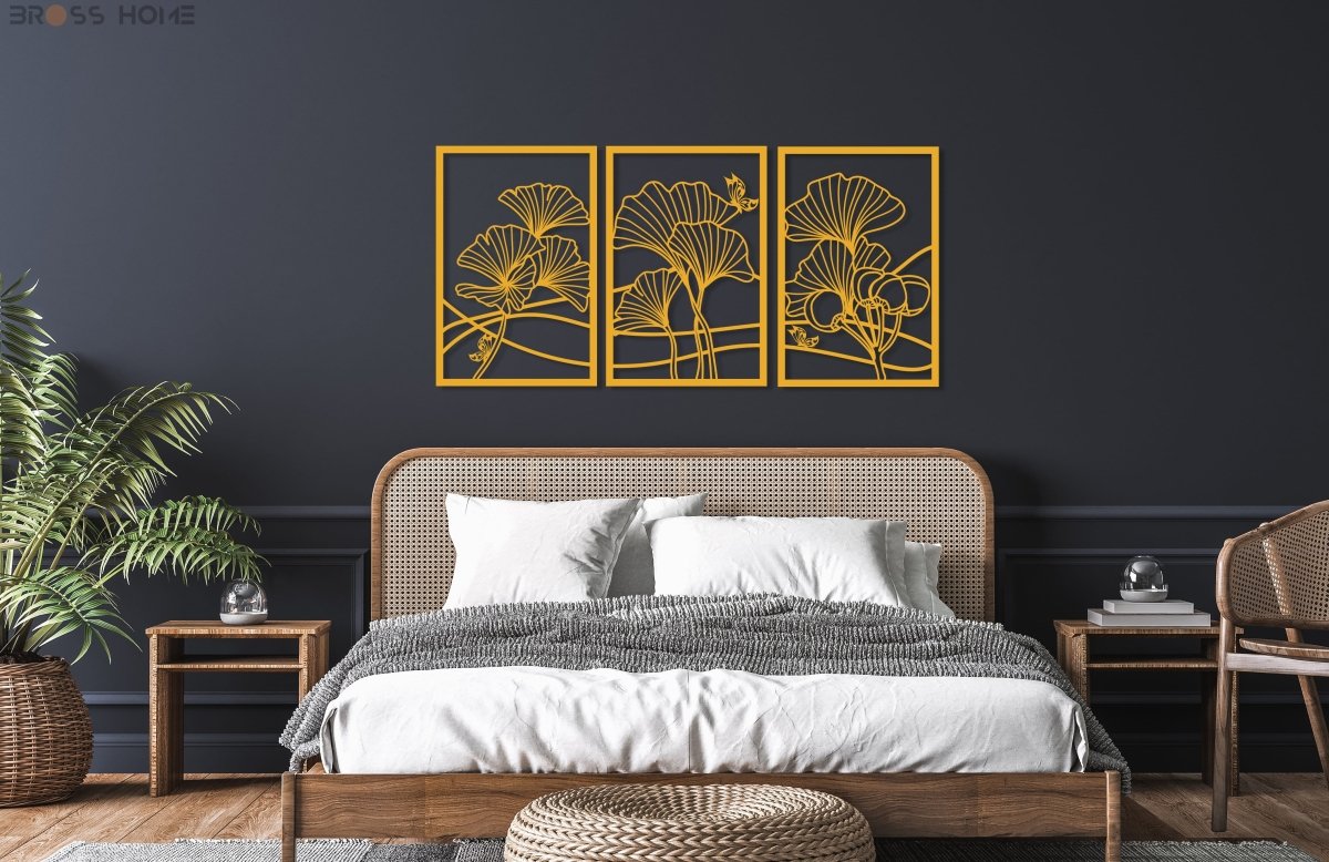 Ginkgo Leaf Metal Wall Art (Set Of 3) - BrossHome Metal Wall Art