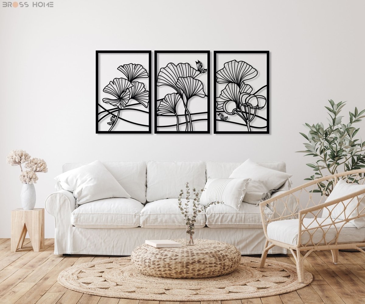 Ginkgo Leaf Metal Wall Art (Set Of 3) - BrossHome Metal Wall Art