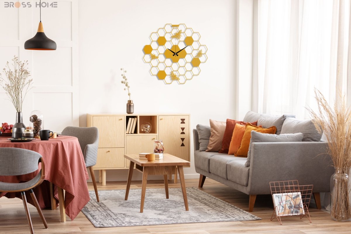 Honeycomb Wall Clock - BrossHome Metal Wall Art