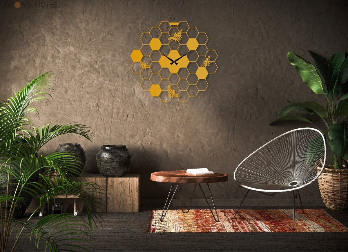 Honeycomb Wall Clock - BrossHome Metal Wall Art