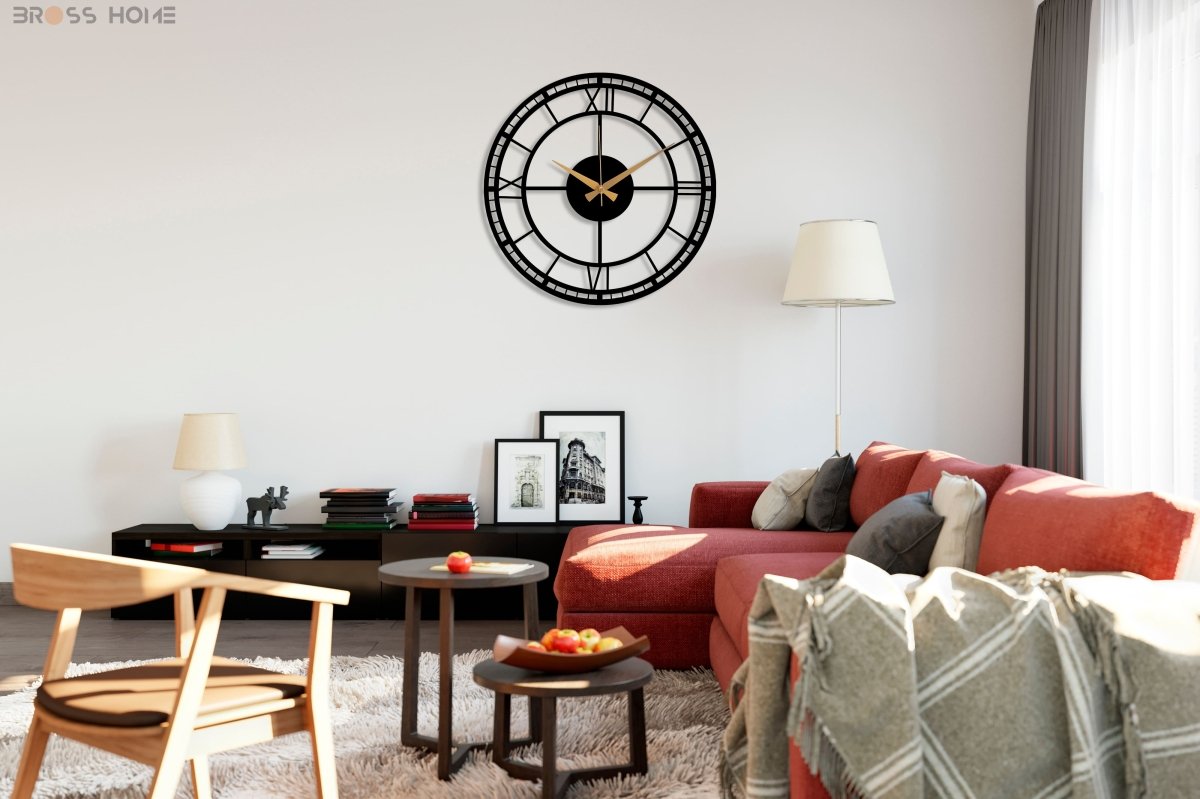 Large Black Wrought Iron Clock - BrossHome Metal Wall Art