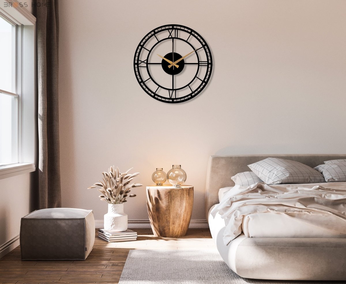 Large Black Wrought Iron Clock - BrossHome Metal Wall Art