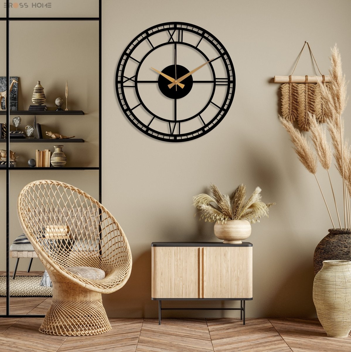 Large Black Wrought Iron Clock - BrossHome Metal Wall Art