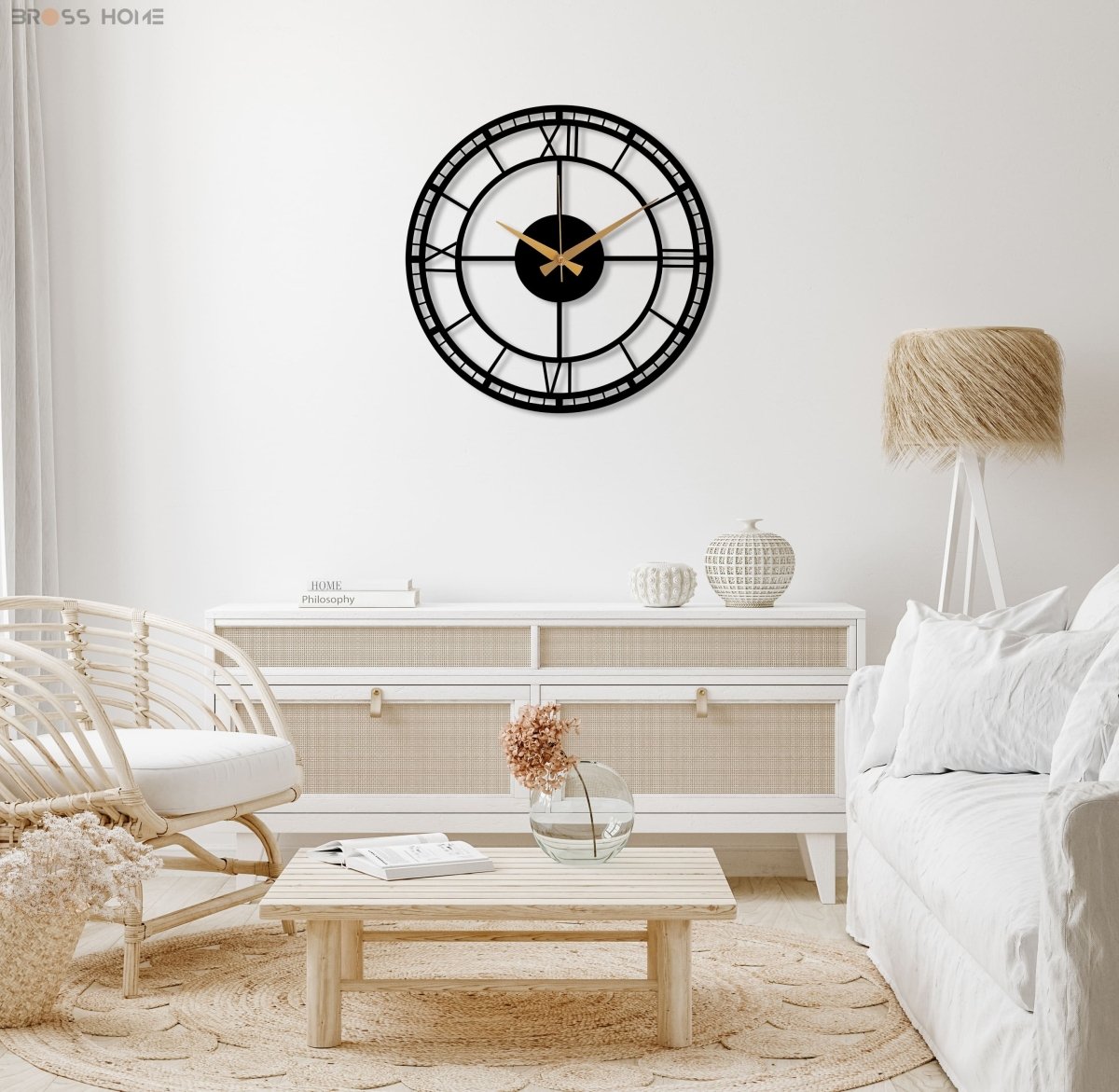 Large Black Wrought Iron Clock - BrossHome Metal Wall Art