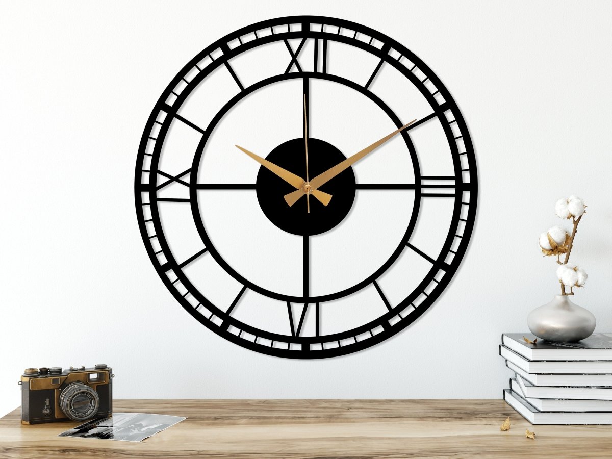 Large Black Wrought Iron Clock - BrossHome Metal Wall Art