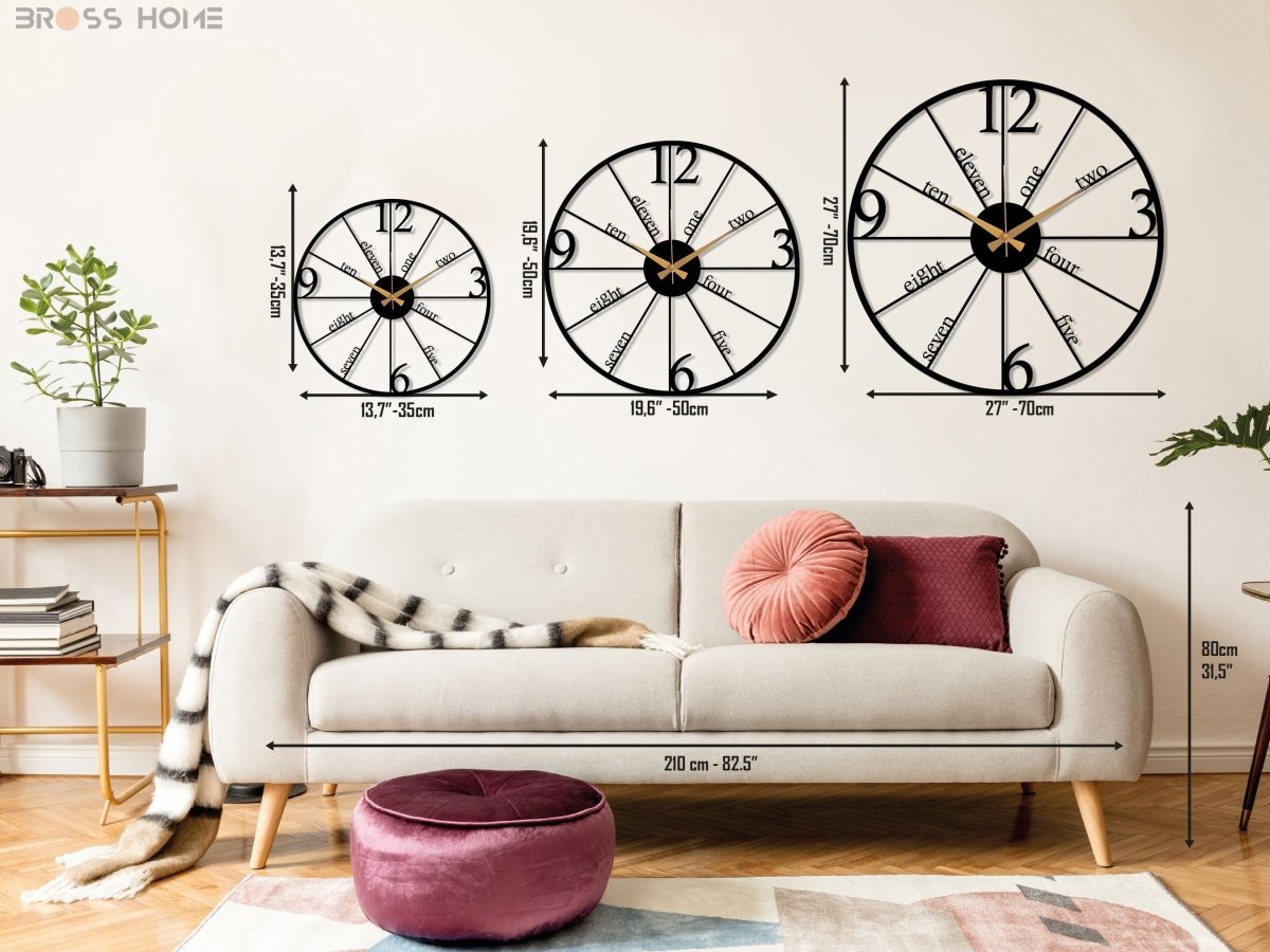 Large Retro Nostalgic Wall Clock - BrossHome Metal Wall Art